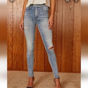 Denim Forum Blue Distressed Lola high rise skinny crop raw hem jeans size 29